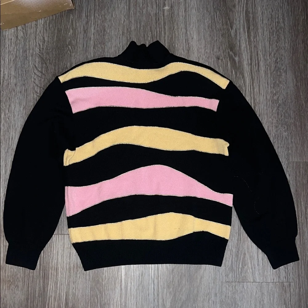 St. John Collection Black Sweater with Pink and Yellow Stripes - Picture 4 of 5